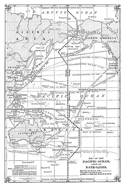 Pacific ocean map showing date lines