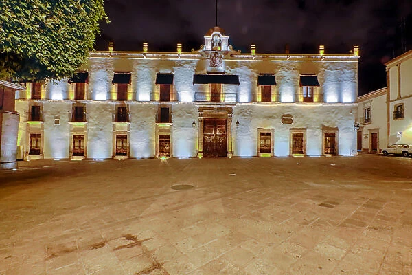 Palacio de la Corregidora, which houses the State Government Offices, at night - Queretaro, Mexico