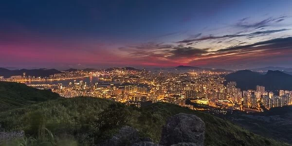 Panoramic night view of Hong Kong city