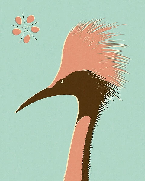 Pink and Brown Crane on Blue Background