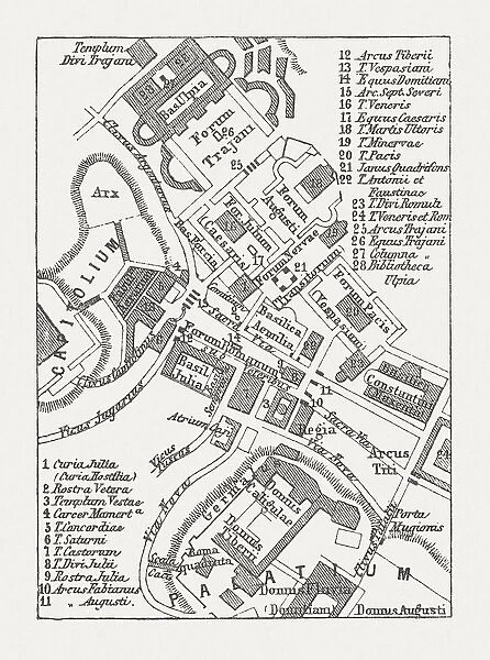 Plan of Roman Forum, wood engraving, published in 1878