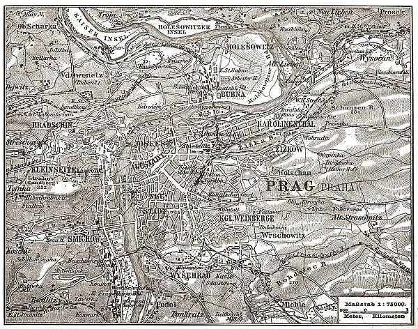 Prague. Antique map of Prague