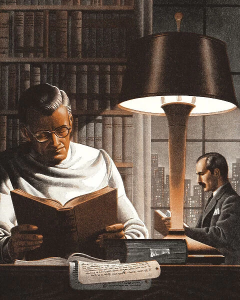 Two Professional Men Studying in a Library