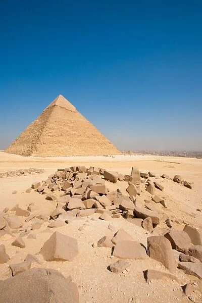 Pyramid Khafre Cairo Cityscape Boulders Vertical