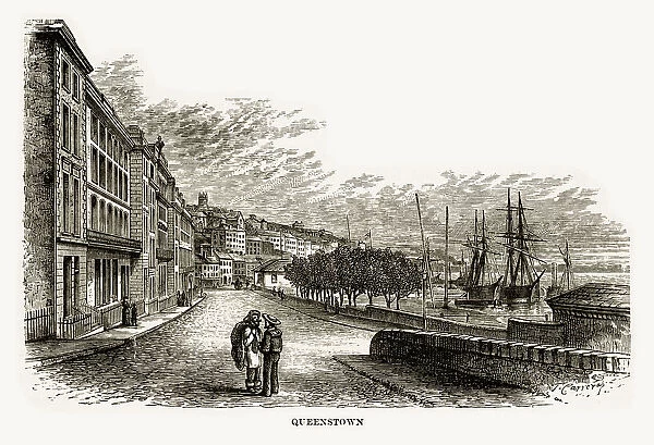 Queenstown, Cork, County Cork, Ireland Victorian Engraving, 1840