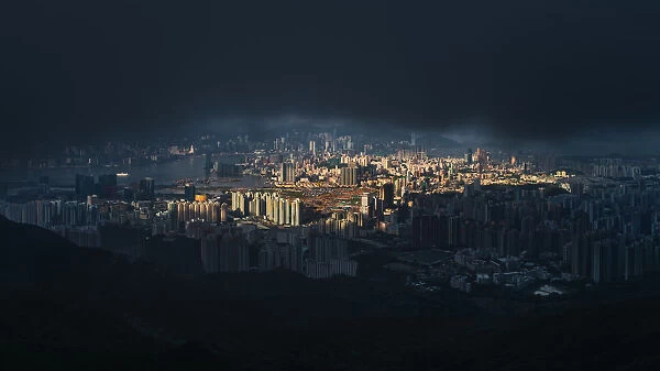 A raind cloud over Hong Kong city