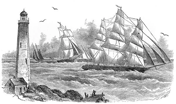 Sailing ships and storm engraving 1875