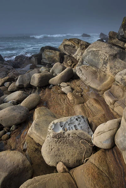 Shoreline landscape of rocks and ocean at Salt Point State Park, California, USA