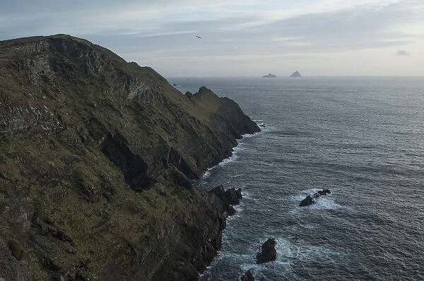Skellig michael and little skellig viewed from the cliffs above cahersiveen on the ring of skelligs