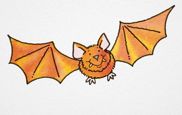 Smiling orange cartoon bat in flight, front view. Available as Framed  Prints, Photos, Wall Art and other products #13558973