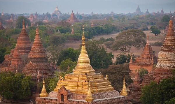 Stupas and temples in the Bagan Archaeological Zone on the plain of Bagan, Myanmar