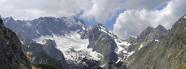 Summit of the Zugspitze with Hollentalferner, Hammerbach, Garmisch-Partenkirchen District, Upper Bavaria, Bavaria, Germany