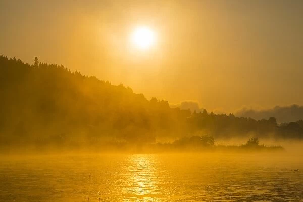 Sunrise, Hopfensee Lake, near Fussen, Ostallgau, Allgau, Upper Swabia, Swabia, Bavaria, Germany