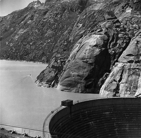 Swiss Dam. The great dam making an artificial lake near Grimsel Hospiz in Switzerland