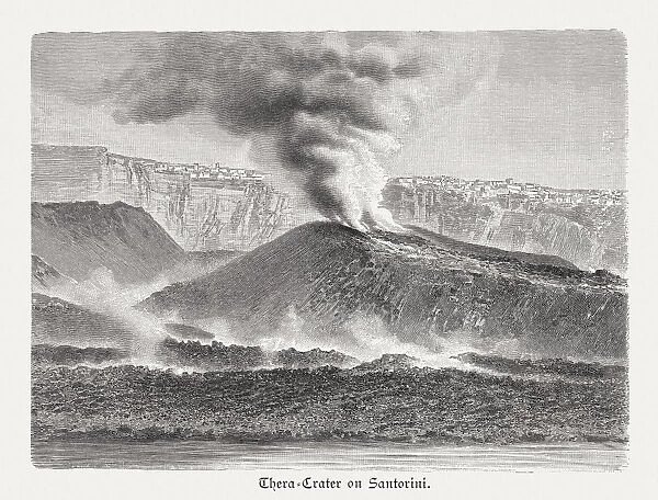 Thera crater on Santorini, Greece, wood engraving, published in 1897