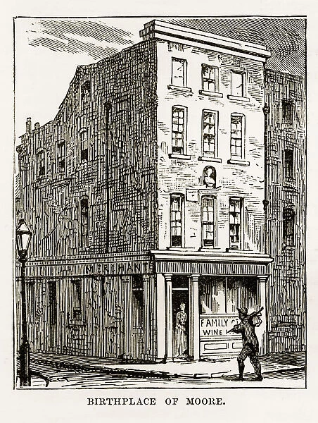 Thomas Moore Home in Dublin, Ireland Victorian Engraving, Circa 1840