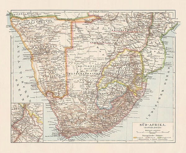 Topographic map of South Africa and Namibia, lithograph, published 1897