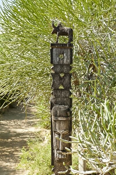 Totem carved from wood, arboretum of Tulear or Toliara, Madagascar