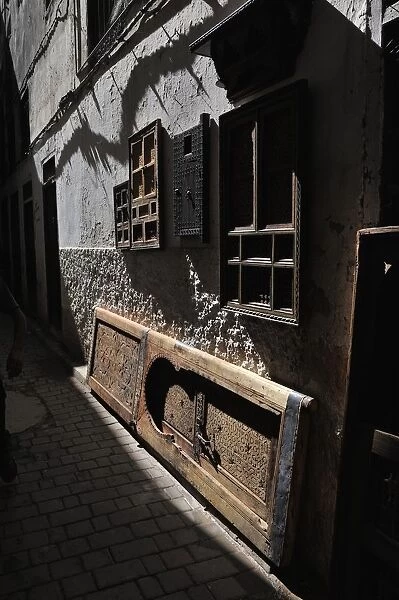 Traditional wooden front door in Fez Old Medina