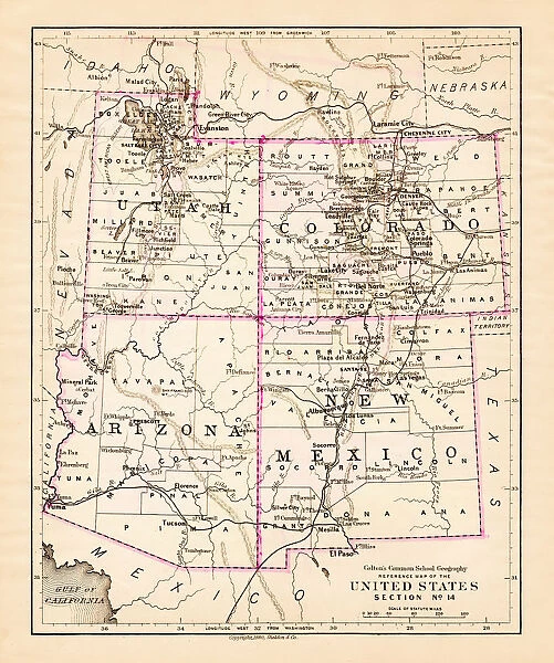 Utah Arizona New Mexico Colorado map 1881