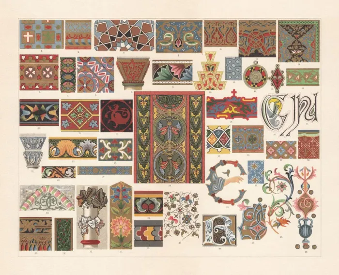 Framed Print : Medieval Patterns Print: Chromolithograph, 1897 Framed Print : Medieval Patterns Print: Chromolithograph, 1897