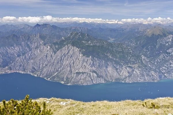 View from Monte Altissimo above Nago over Lake Garda, Trentino, Italy, Europe