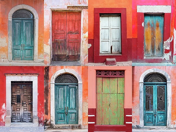 Vintage Colonial Doors of Latin America in Red, Orange and Terracota Tones