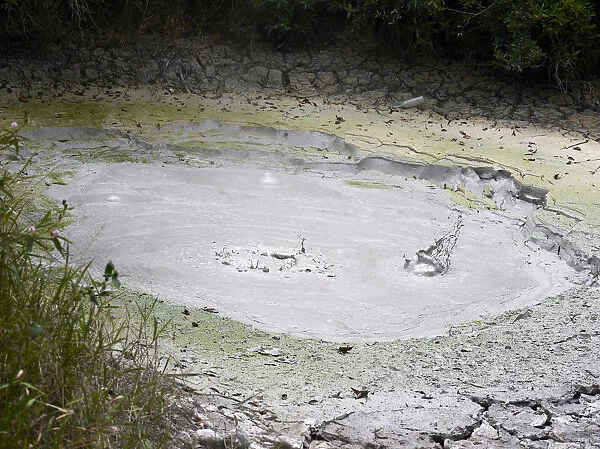 Volcanic, bubbling mud pool with mineral-rich mud, Las Pailas, Ricon de la Vieja National Park, Province of Guanacaste, Costa Rica, Central America