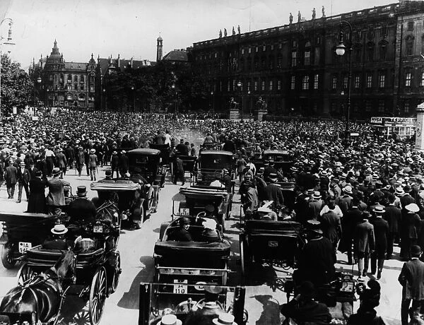 War Fever. August 1914: Crowds in the streets of Berlin following the declaration of war