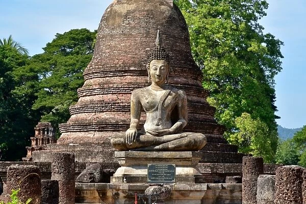 Wat Mahathat statue with stupa Sukhothai Thailand, Asia