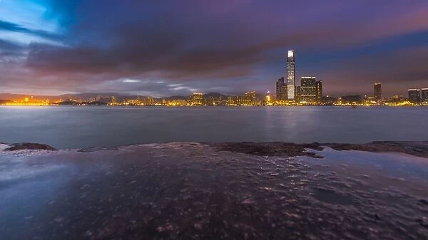 West kowloon skyline at blue hour