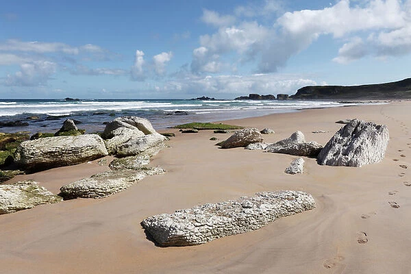 White Park Bay or Whitepark Bay with white limestone rocks, Antrim Coast, County Antrim, Northern Ireland, United Kingdom, Europe