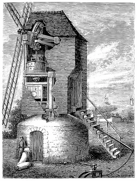 Windmill. Antique illustration of a Windmill