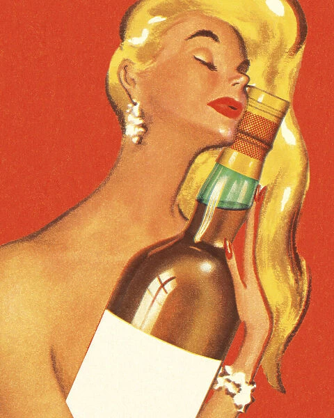Woman Hugging a Bottle of Alcohol