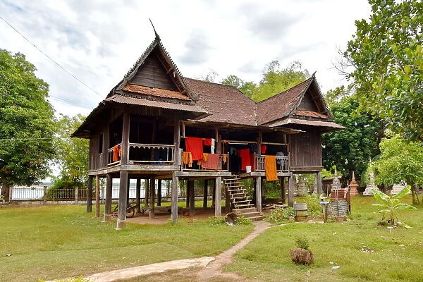 wooden monastery at Wat Phuthawanaram Champassak Lao