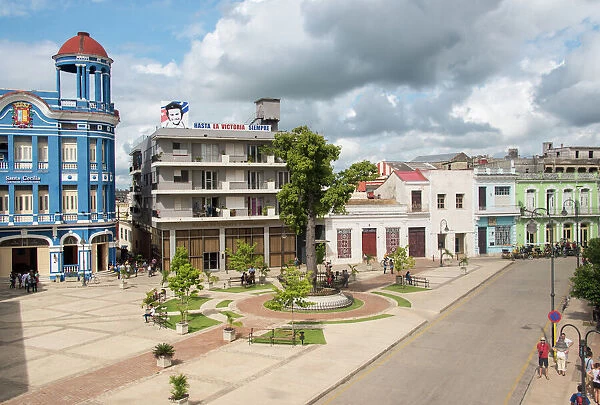 The Workers Plaza or Square Including La Cecilia Convention Center (blue building) in Camaguey, Cuba