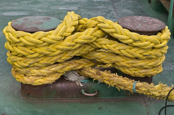Yellow rope on the ferry to Suouroy, Faroe Islands, Denmark
