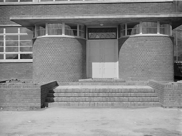 The County School for Boys in Sidcup, London. The entrance of the new building