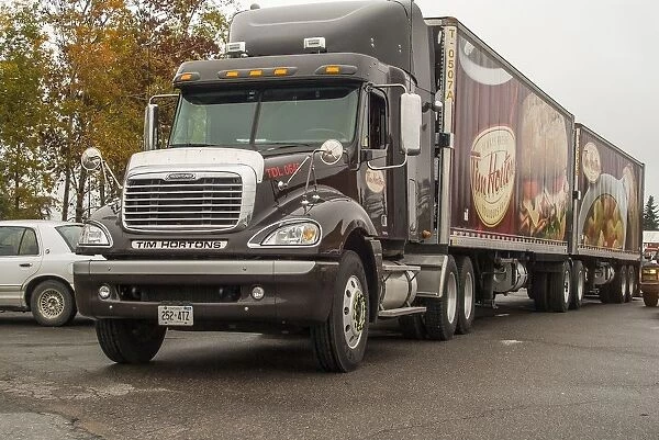 A freightliner 6x4 artic unit, hauling for the Canadian icon, Tim Hortons coffee