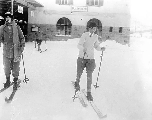 Lord Harcourt as skier. Lord Harcourt on ski at St Moritz. 11 January 1923