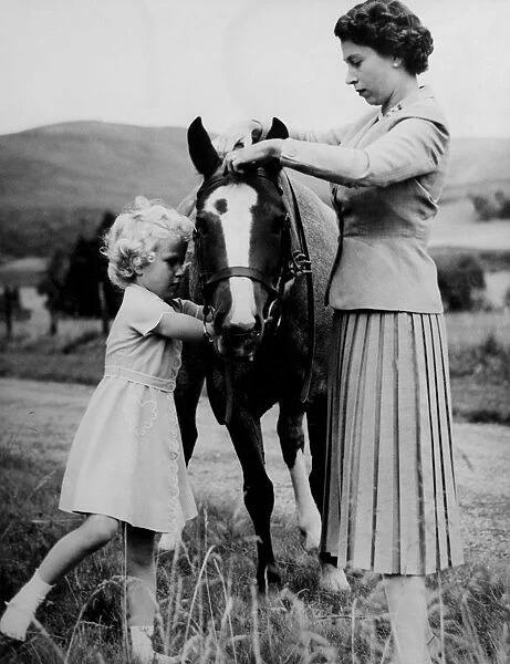 Queen Elizabeth II with her daughter Princess Anne at Balmoral September 1955