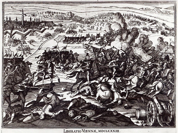 The 1683 Siege of Vienna (engraving) (b  /  w photo)