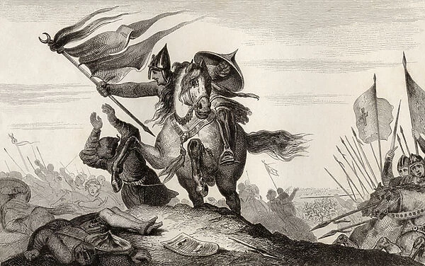 An 8th century French knight in battle, from Histoire de France by Colart, published c. 1840 (engraving)