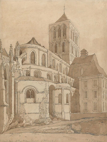 Abbey Church at Fecamp, Normandy, c. 1817-20 (graphite & brown wash on paper)