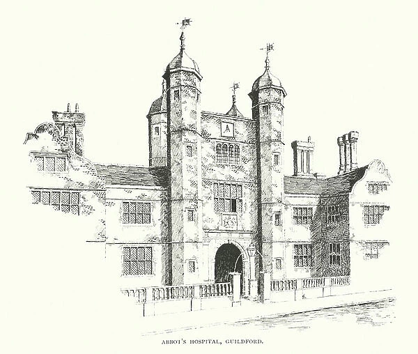 Abbot's Hospital, Guildford (litho)