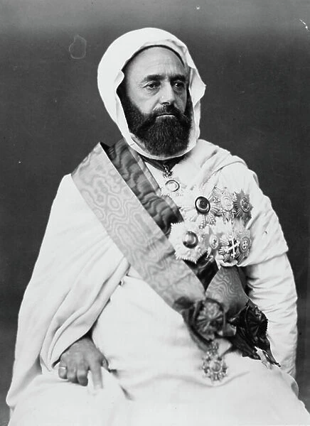 Abdelkader ibn Muhieddine (6 September 1808 - 26 May 18830101), known as the Emir Abdelkader or Abdelkader El Djezairi, 19th century (engraving)