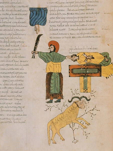 Abraham about to sacrifice his son, Isaac, from the Visigothic-Mozarabic Bible of St