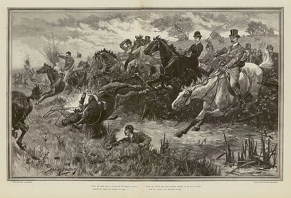 Accident during a hunt or steeplechase (engraving)