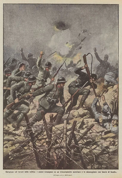An action with the favor of the fog, ours break into an Austrian entrenchment... (colour litho)