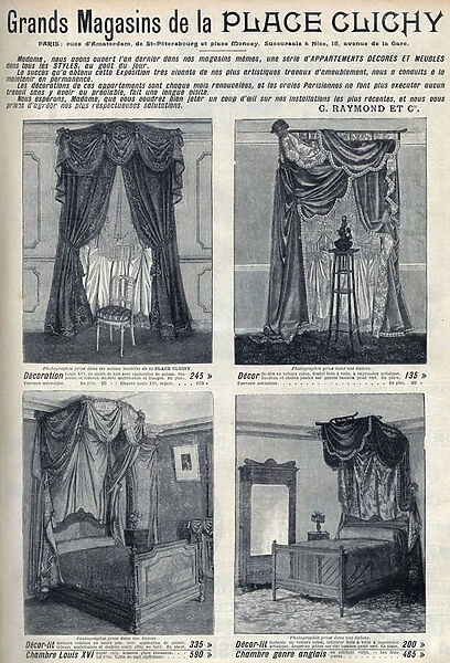 Advertising for furniture and decorations of the department stores of the Place de Clichy